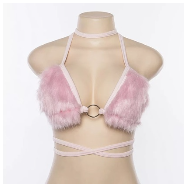 Puffy Bra/Pink Bra /Pink Stripes/Furry Bra